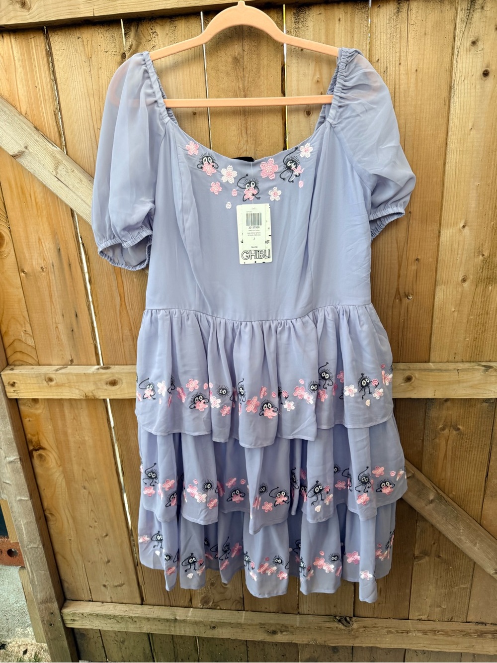 Her Universe Lilac Tiered Midi Dress with Pink & White Floral Embroidery